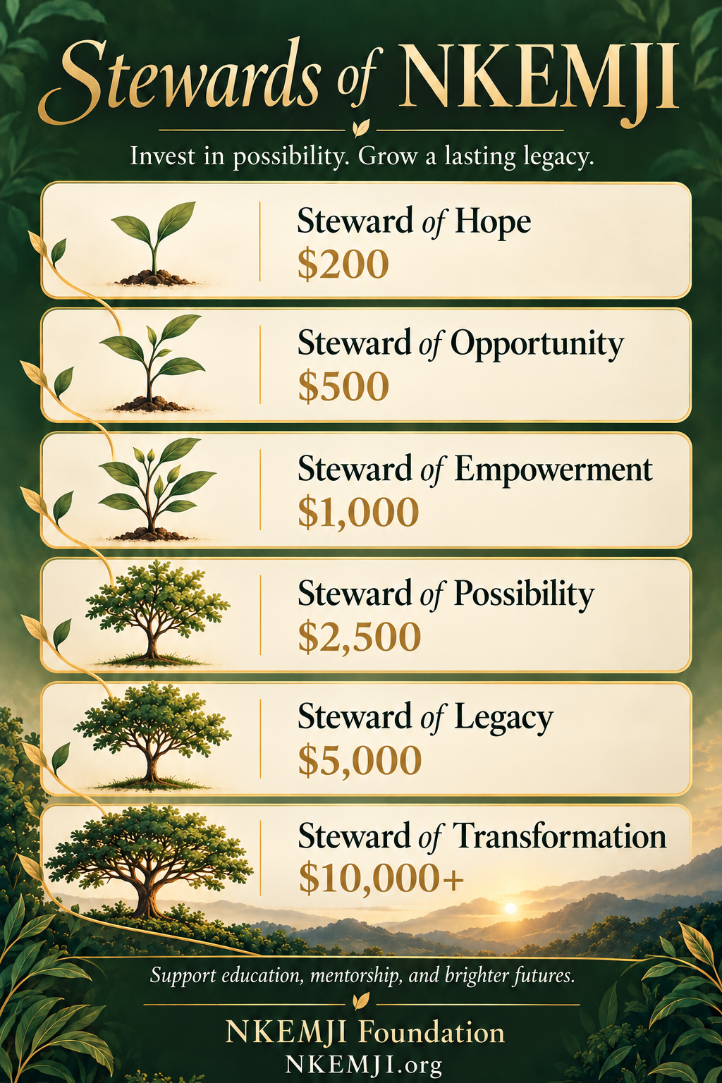 Levels of Giving — NKEMJI Foundation donation tiers